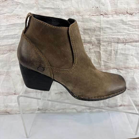 Born Women's 6 Rascal Brown Leather Pull-on Heel Ankle Booties - Picture 5 of 13
